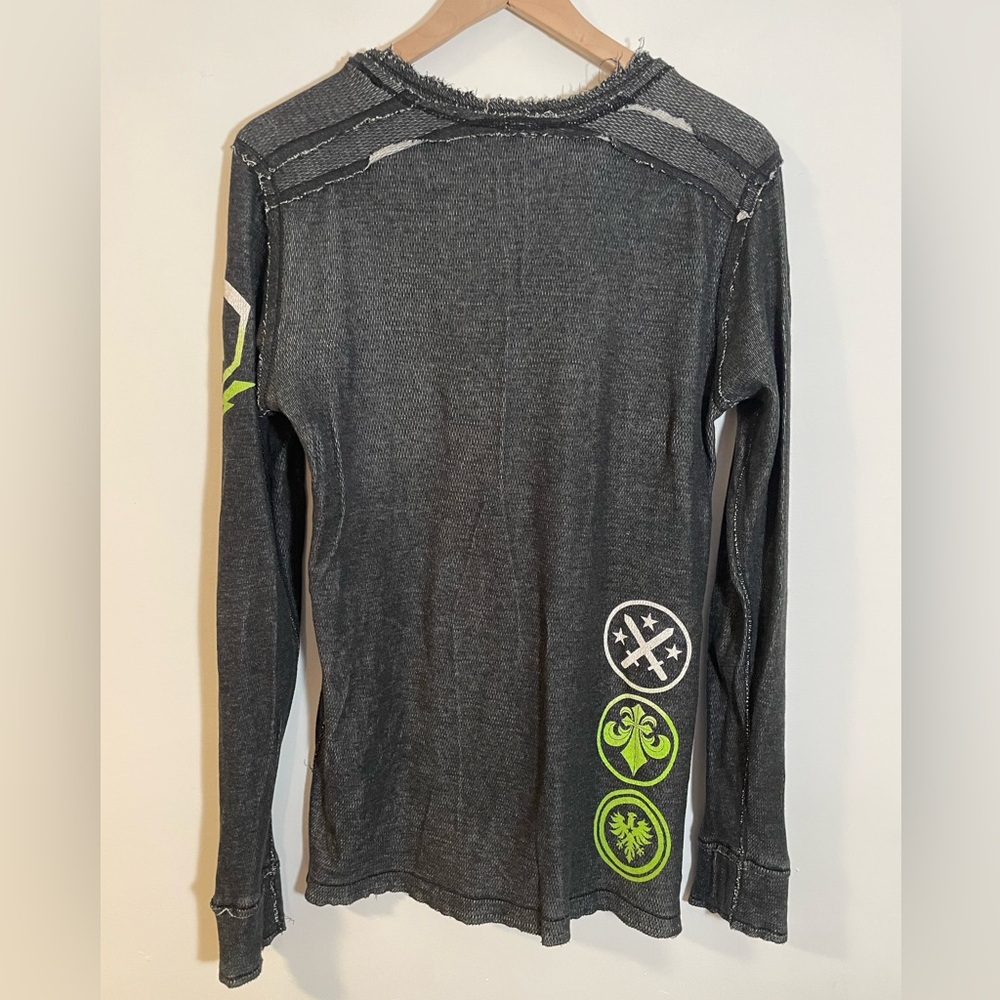 Affliction Thermal Long Sleeve Shirt Graphic Reversible Live Fast Gray Medium - Picture 6 of 9